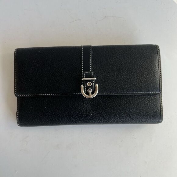 Coach Handbags - Coach Vintage Flap Buckle Checkbook Wallet Black  Genuine Pebbled Leather GUC